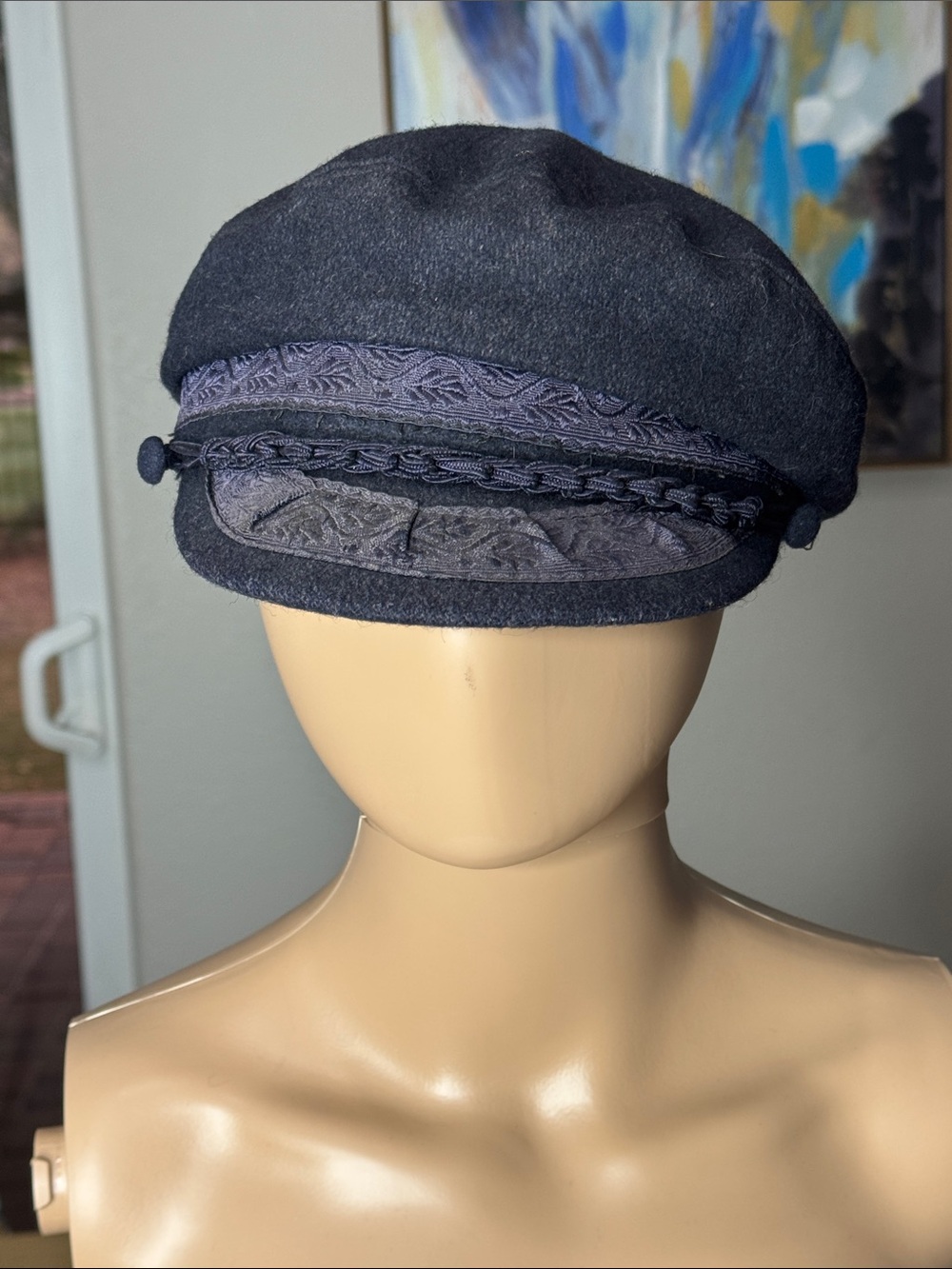 Vintage Greek Fisherman’s Cap Navy Wool Made in Greece Size 58 Nautical Maritime